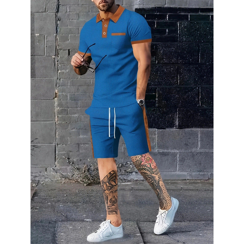 Herren Poloshirt Shorts Set Kontrastdesign Modern Sportlich