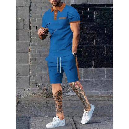 Herren Poloshirt Shorts Set Kontrastdesign Modern Sportlich