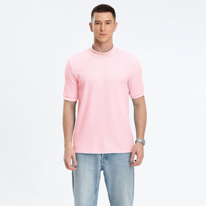 Herren T-Shirt Kurzarm Modern Stehkragen Strukturstoff