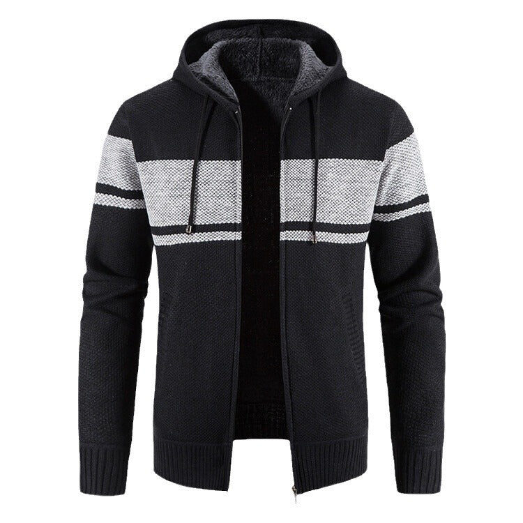 Herren Strickjacke Kapuze Kontraststreifen Modern