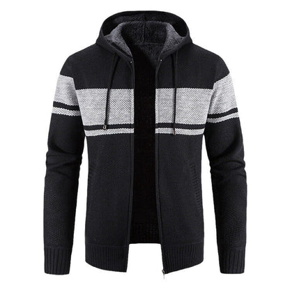 Herren Strickjacke Kapuze Kontraststreifen Modern