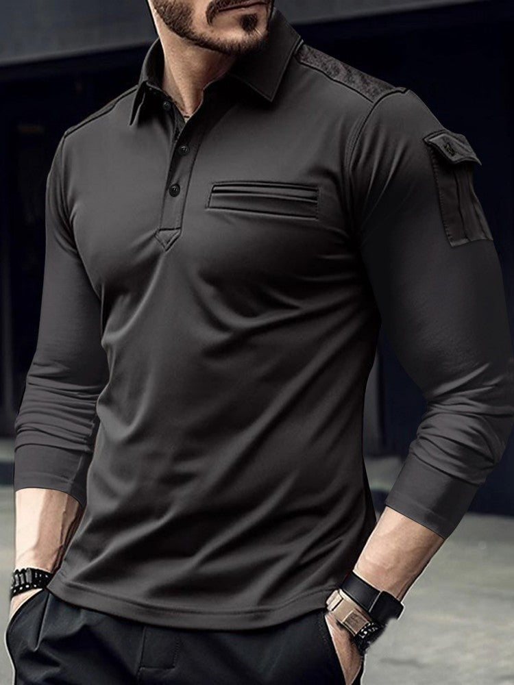 Herren Langarm-Shirt Sportlich Mit Tasche