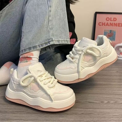 Damen Sneaker Plattform Schuhe mit Sternen Moderne Mode