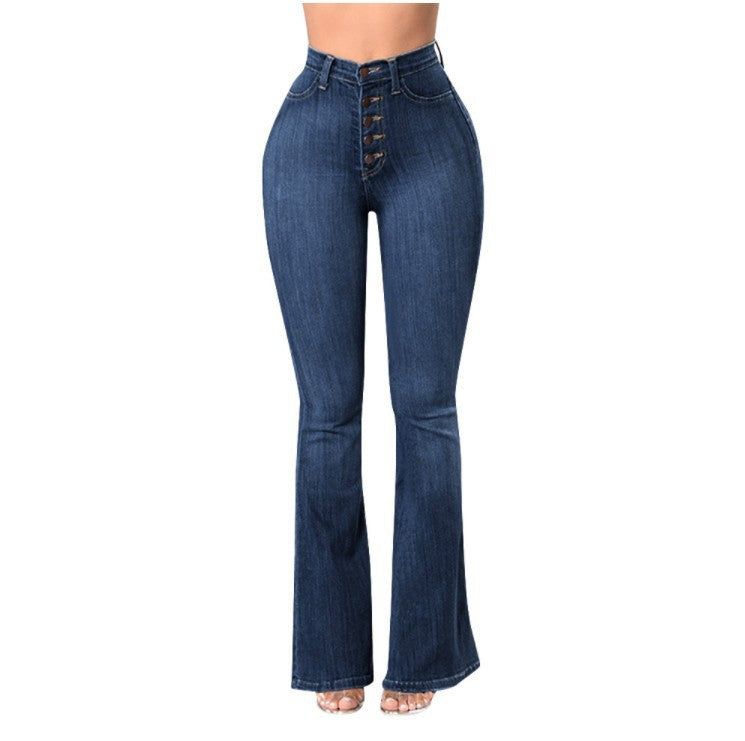 Damen Jeans Bootcut Hochbund mit Knöpfen Modern