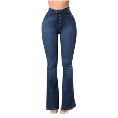 Damen Jeans Bootcut Hochbund mit Knöpfen Modern