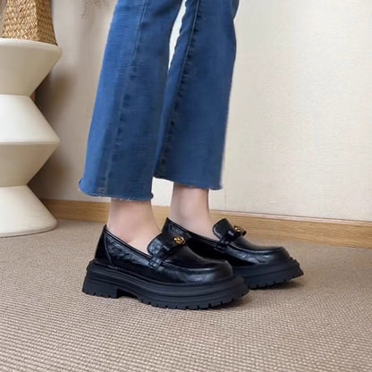 Damen Mokassins Modisch Robust Schnalle Schwarz