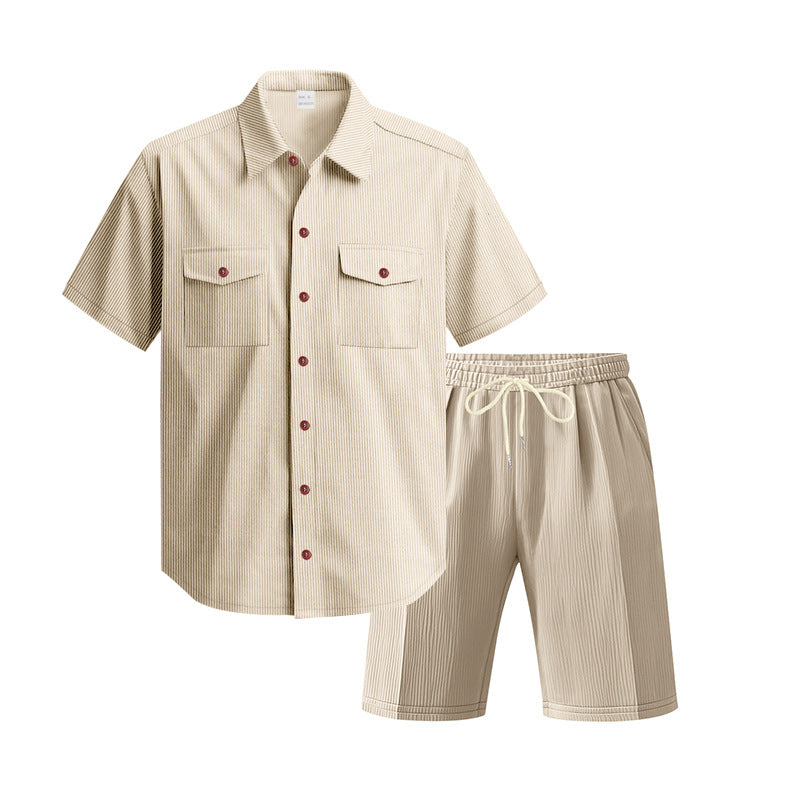 Herren Kurzarm-Hemd-Set Bequem Mit Taschen