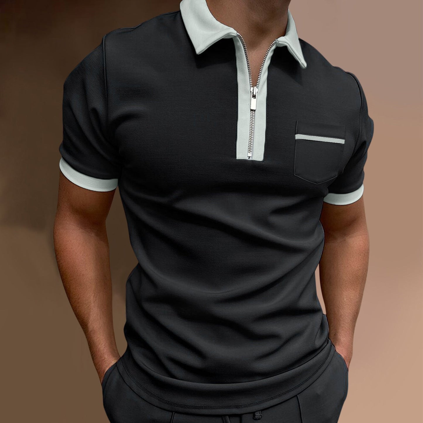 Herren Poloshirt Stilvoll Zip Vorderseite Modern