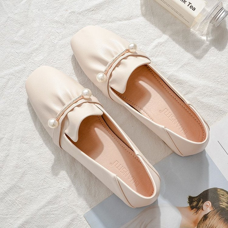 Damen Ballerinas ElegantePerlenschmuck Komfort Blockabsatz