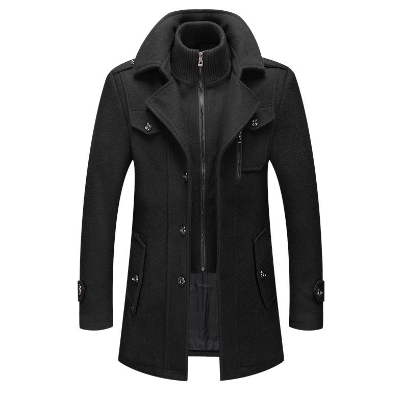 Herren Wollmantel Eleganter Wintermantel Mit Abnehmbarer Kapuze