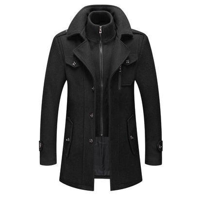 Herren Wollmantel Eleganter Wintermantel Mit Abnehmbarer Kapuze