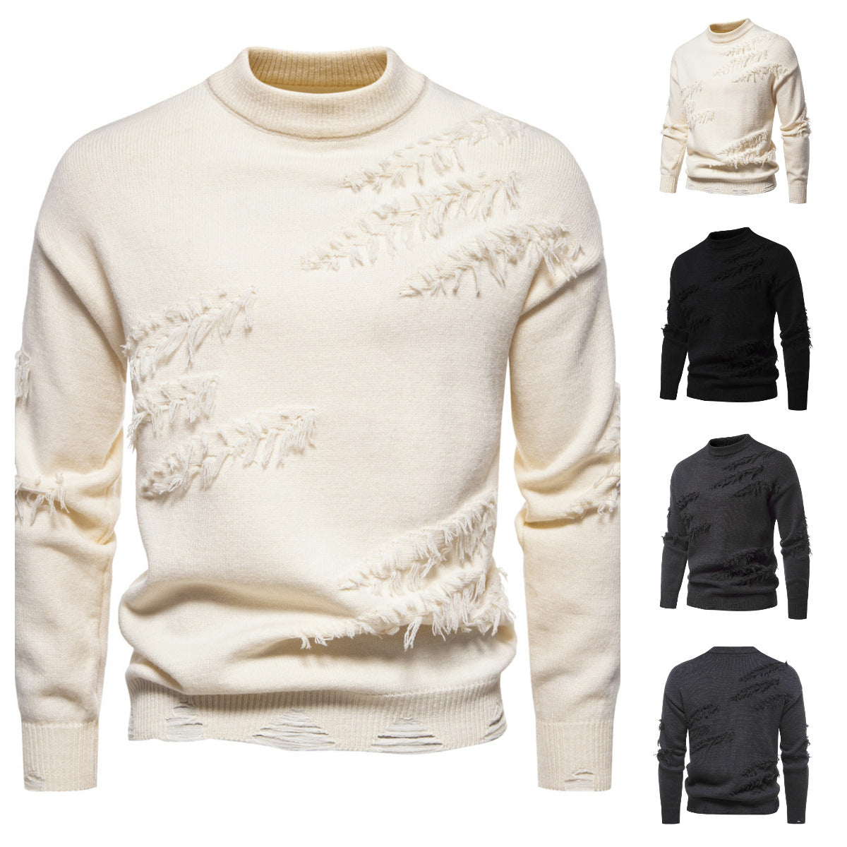 Herren Rollkragenpullover Modern Distressed Style - BerlinGlamour