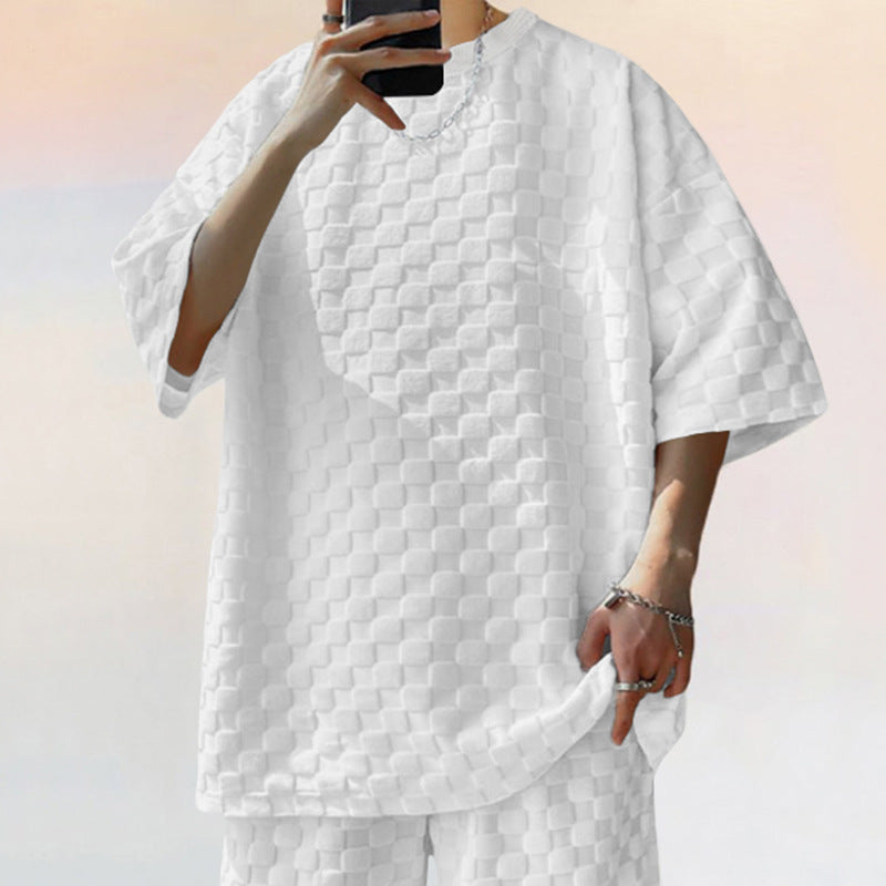 Herren Kurzarmshirt Baumwolle Strukturiert Casual
