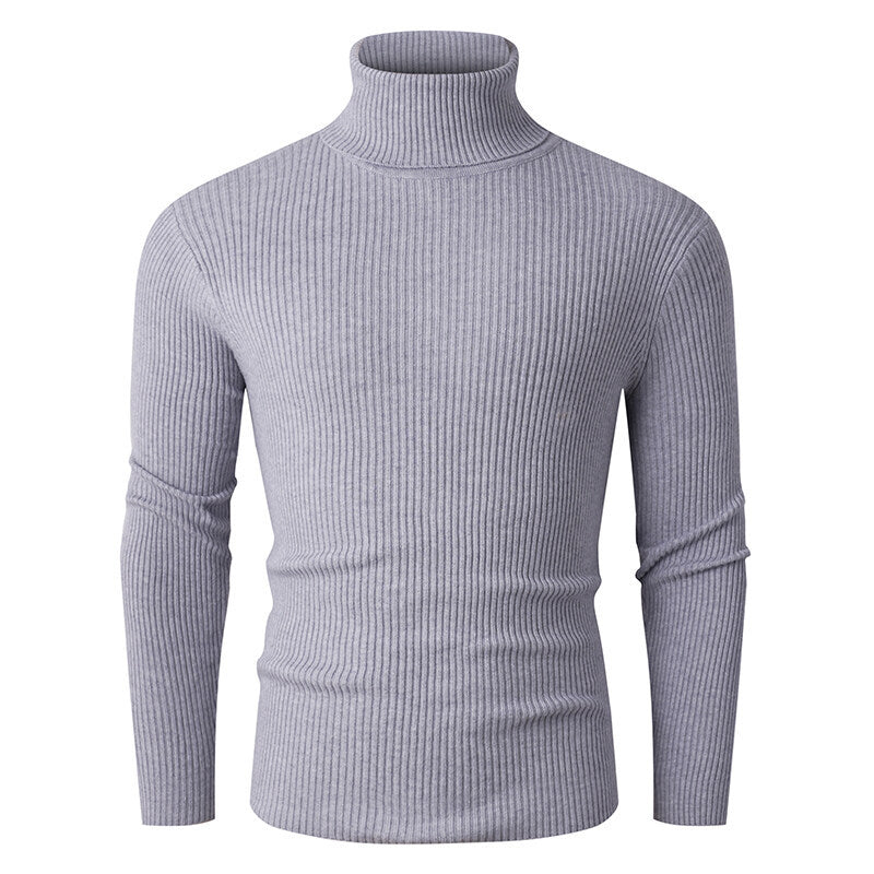 Herren Rollkragenpullover Gerippt Strick Modern Schwarz