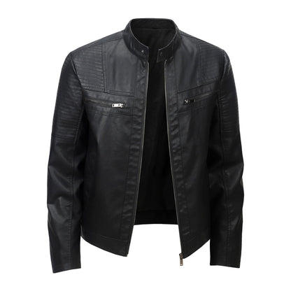Herren Lederjacke Bikerstil mit Steppdetails und Reißverschlusstaschen