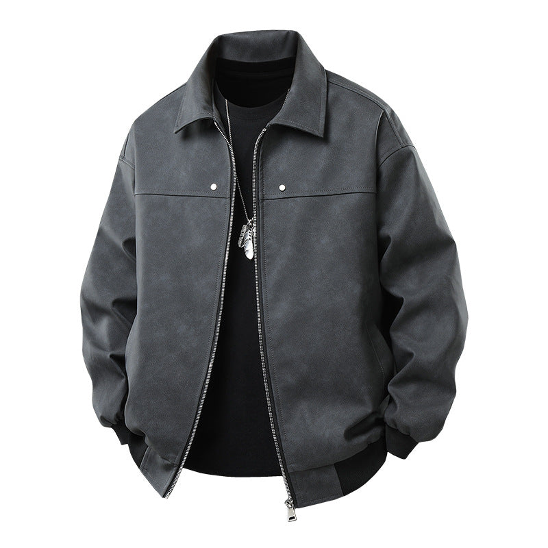 Herren Kunstlederjacke Lässig Reißverschluss Taschen Modern - BerlinGlamour