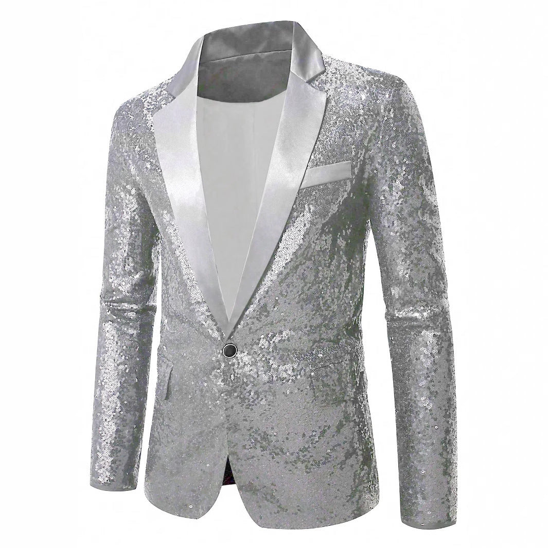 Herren Blazer Pailletten mit Satin Revers Elegant