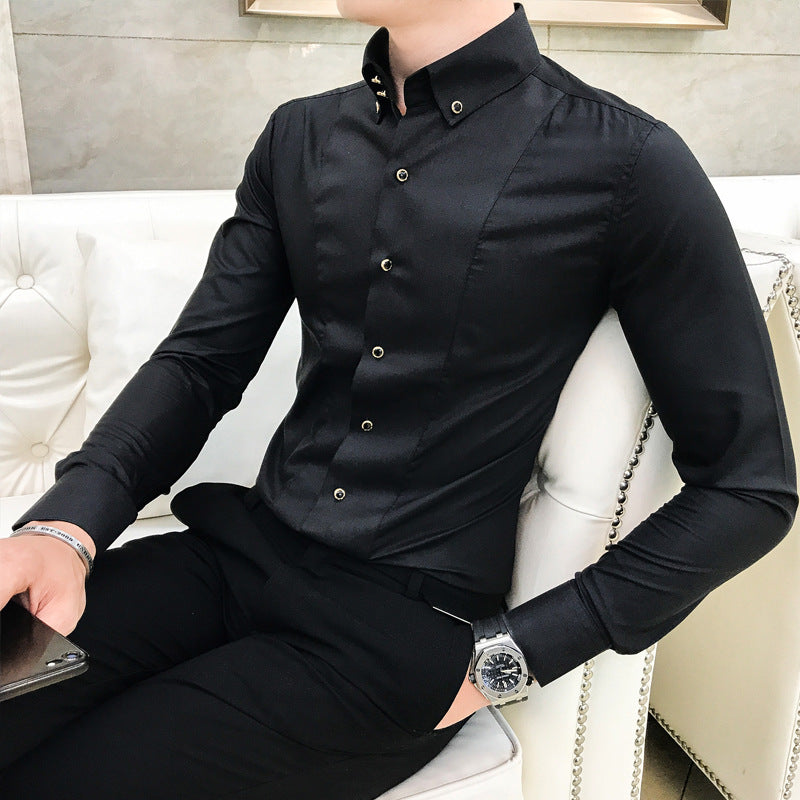 Herren Langarmhemd Elegant Slim Fit mit Knöpfen
