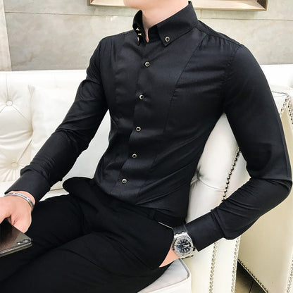 Herren Langarmhemd Elegant Slim Fit mit Knöpfen