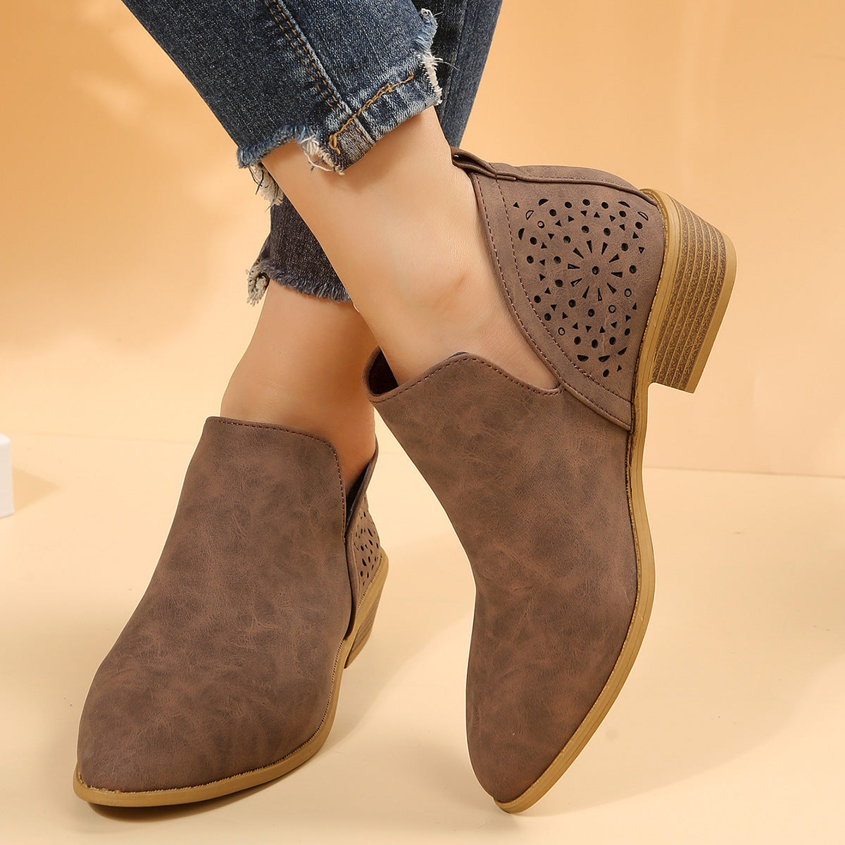 Damen Stiefel Ankle Boots Elegantes Lochmuster Design