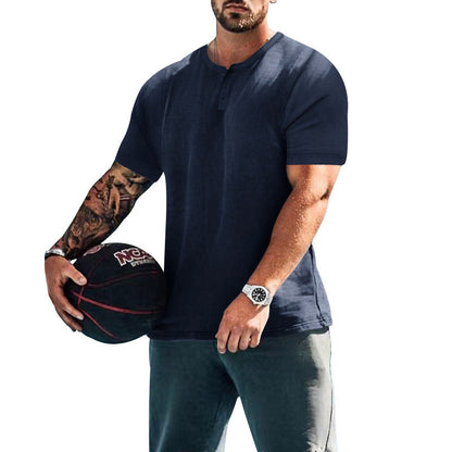 Herren Kurzarm-Shirt Baumwoll Mix Knopfdesign Casual