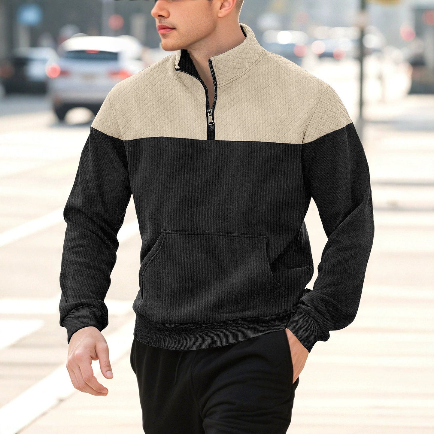 Herren Fleece Pullover Stehkragen Modern Trendy