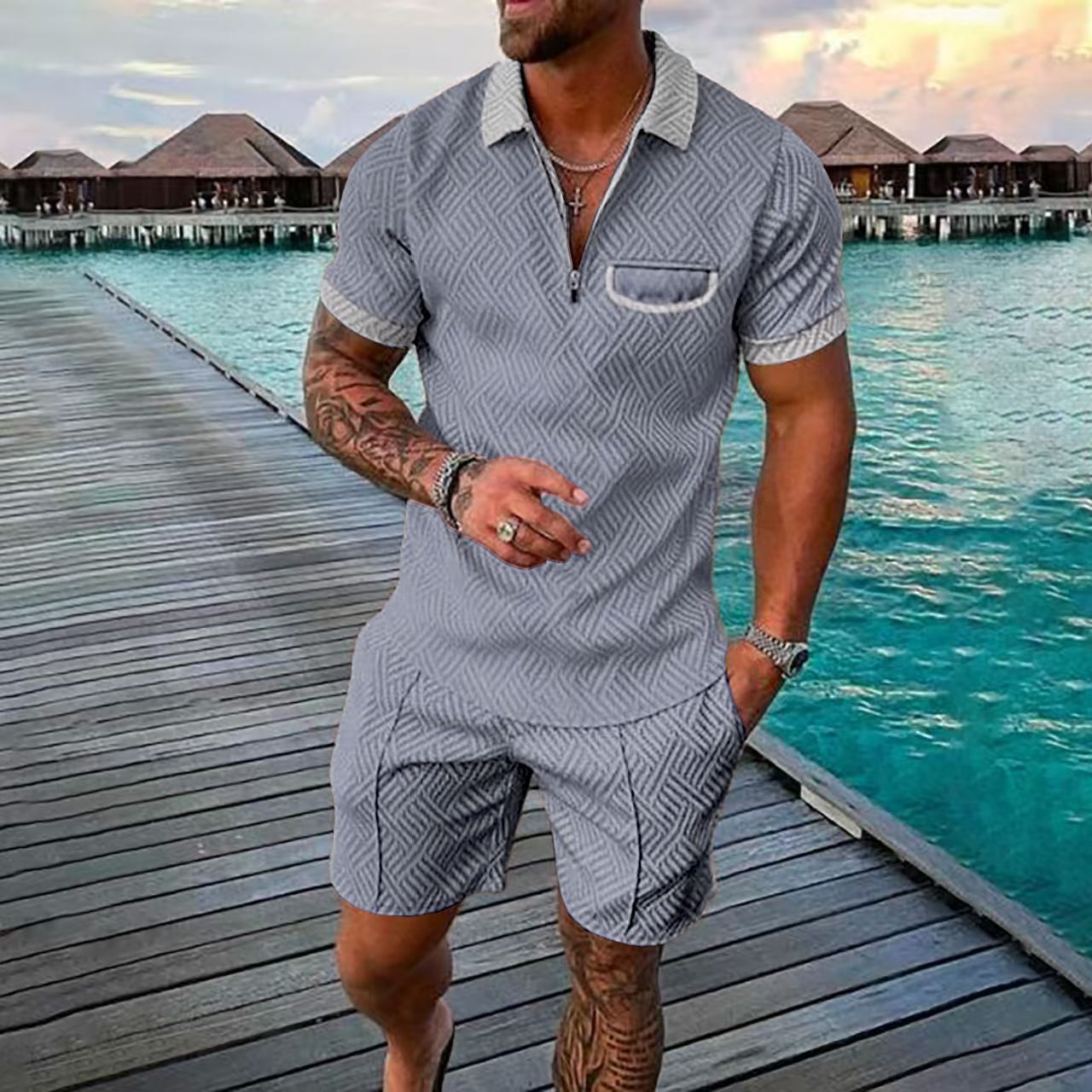 Herren Poloshirt und Shorts Set Sommer Casual