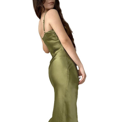 Damen Maxikleid Elegantes Langkleid mit Wickelschnitt und Spaghettiträgern