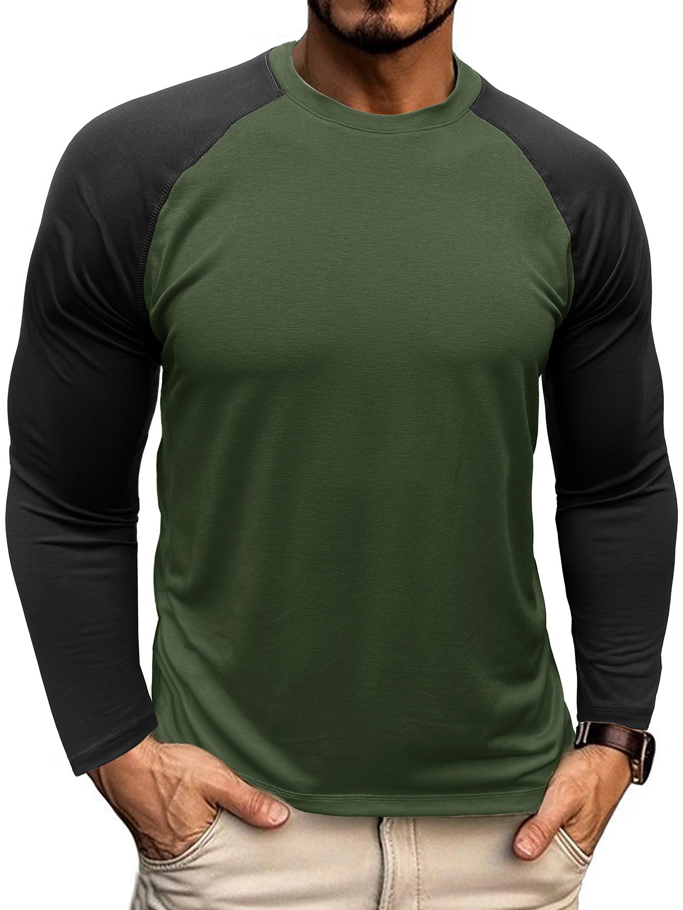 Herren Langarmshirt Raglan Kontrastärmel Modern Sportlich - BerlinGlamour