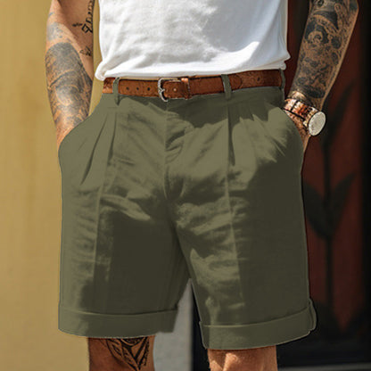 Herren Shorts Leinen Atmungsaktiv Mit Taschen Sommer