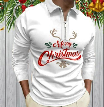 Weihnachtspullover Langarm Herren Festlich Rot Glanzstoff