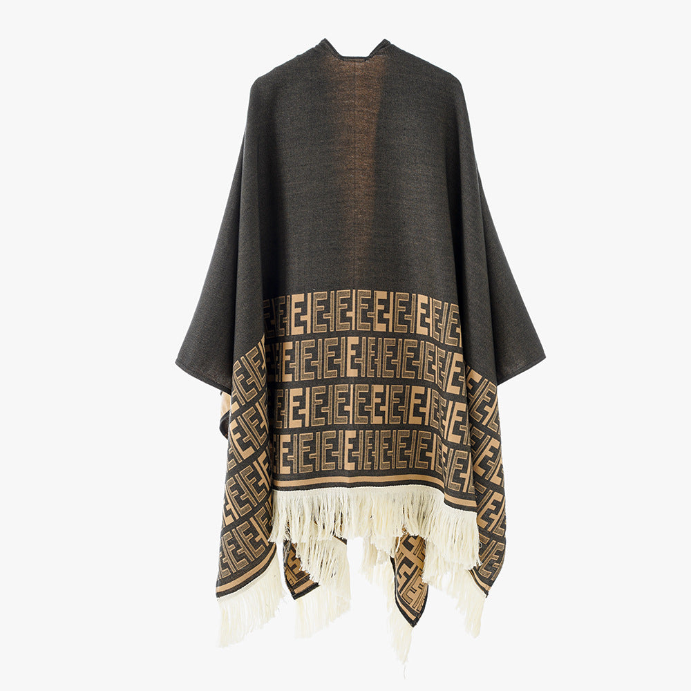 Damen Poncho Elegantes Fransen-Design Modern