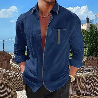 Herren Langarmhemd Modern Kontrast Details Slim Fit