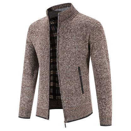 Herren Strickjacke Warm mit Reißverschlusstaschen und Hochkragen