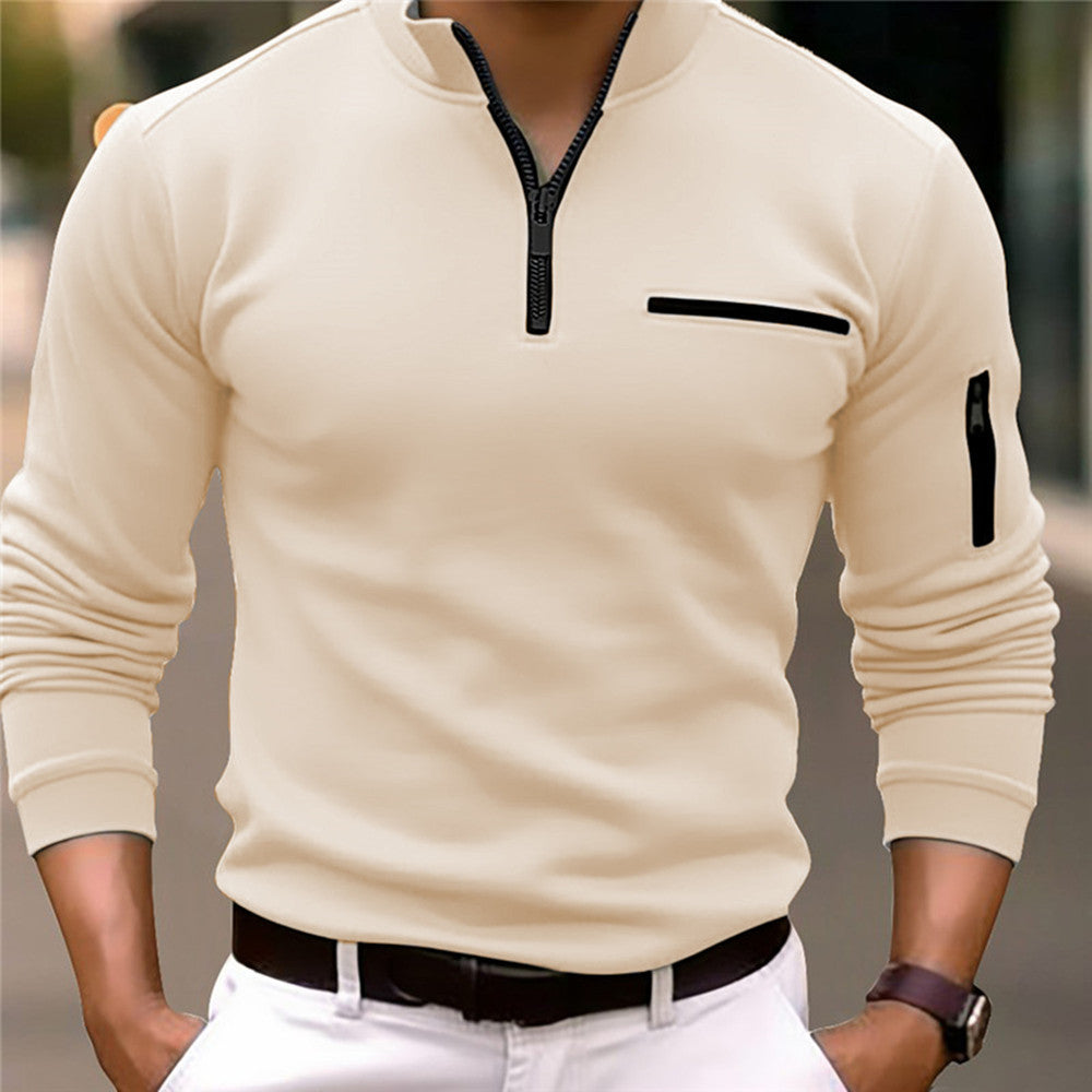 Herren Pullover Langarm Stehkragen Reißverschluss Modern