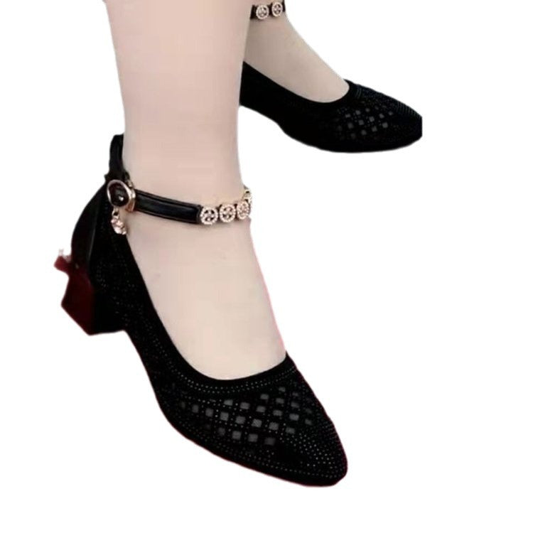Damen Ballerinas Elegant mit Riemen und Blockabsatz Komfort