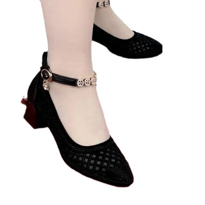 Damen Ballerinas Elegant mit Riemen und Blockabsatz Komfort