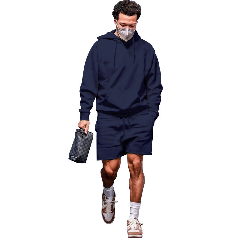 Herren Sportset Hoodie Shorts atmungsaktiv mit Taschen