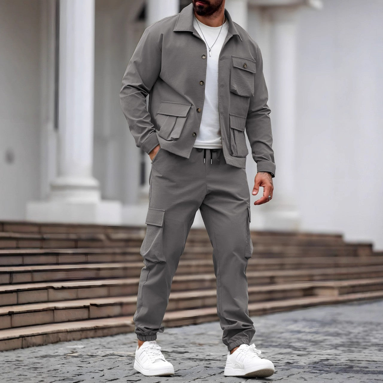 Männer Cargo Set Lässige Utility Jacke Hosen