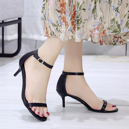Damen High Heel Sandaletten mit transparenten Riemen und Absatz