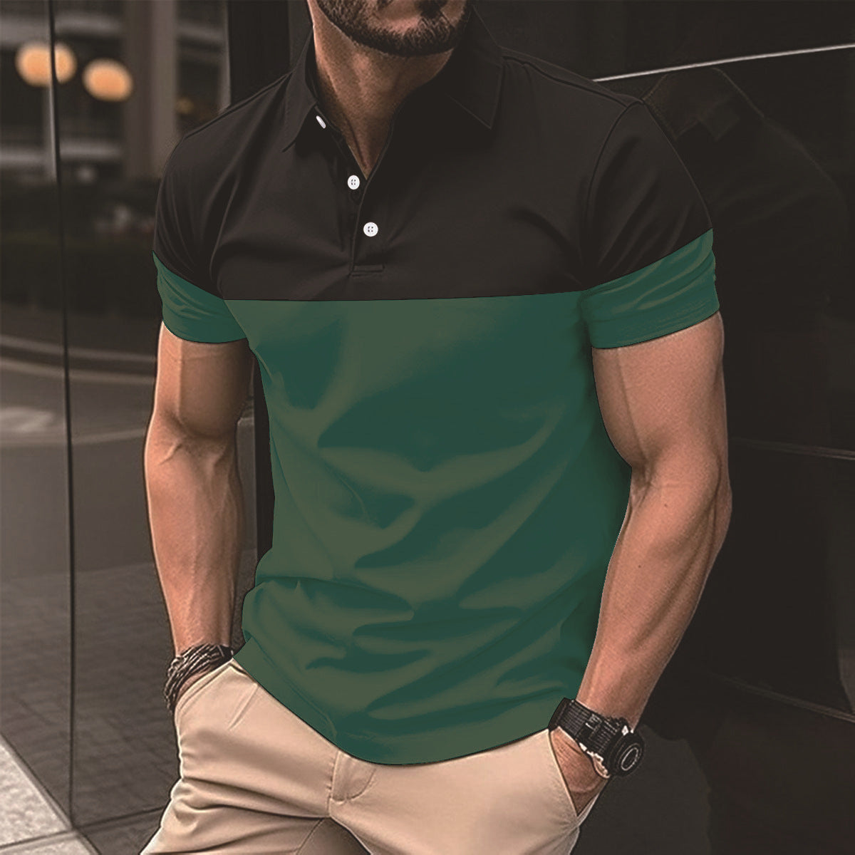 Herren Poloshirt Farbblock Design Modern Berlin Style