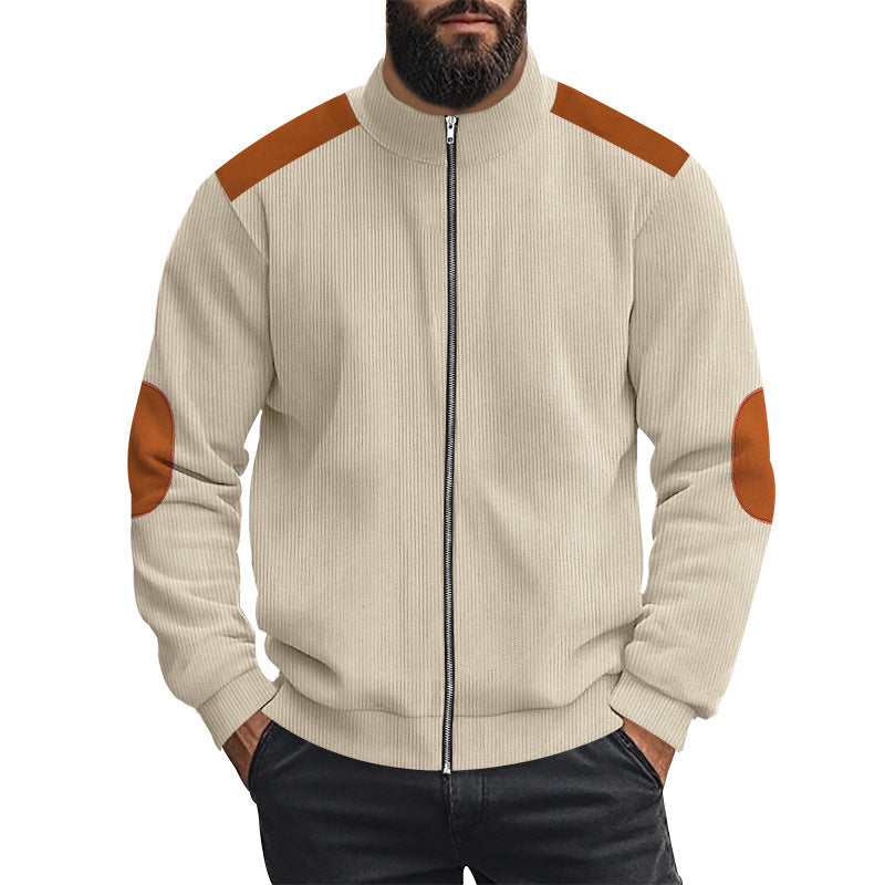 Herren Strickjacke Sportlich Leder Dekor Modern