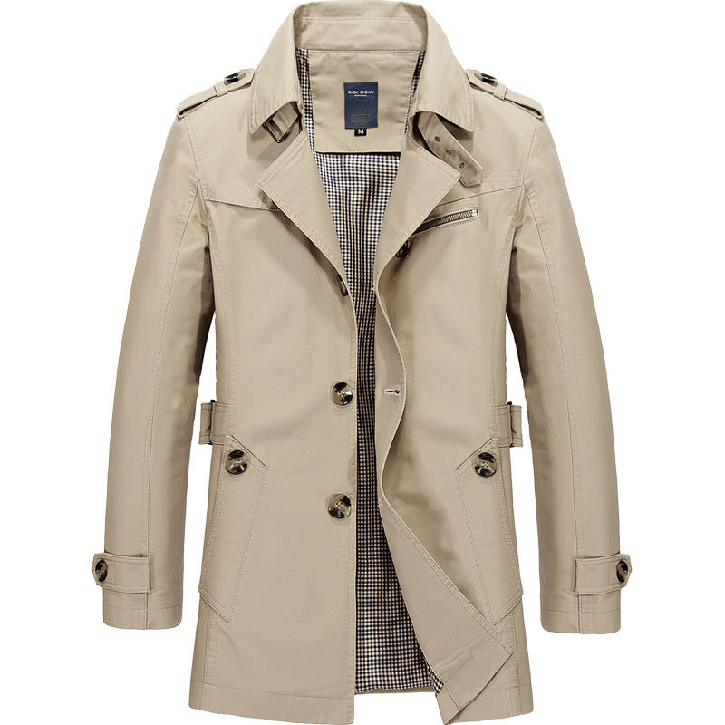 Herren Trenchcoat Jacke Modern Schnitt Wasserabweisend