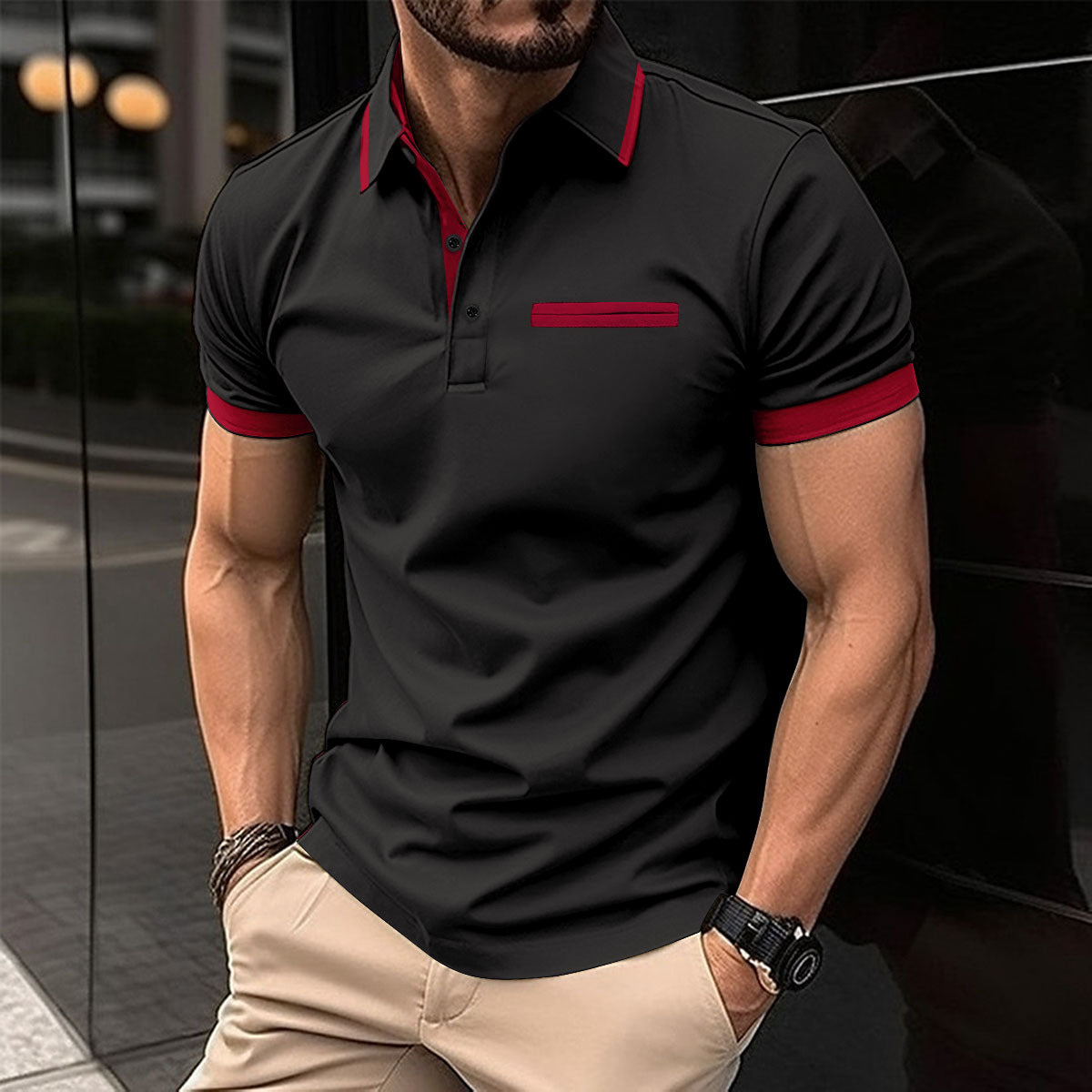Herren Polohemd Modern Kontrast Akzente Berlin Style