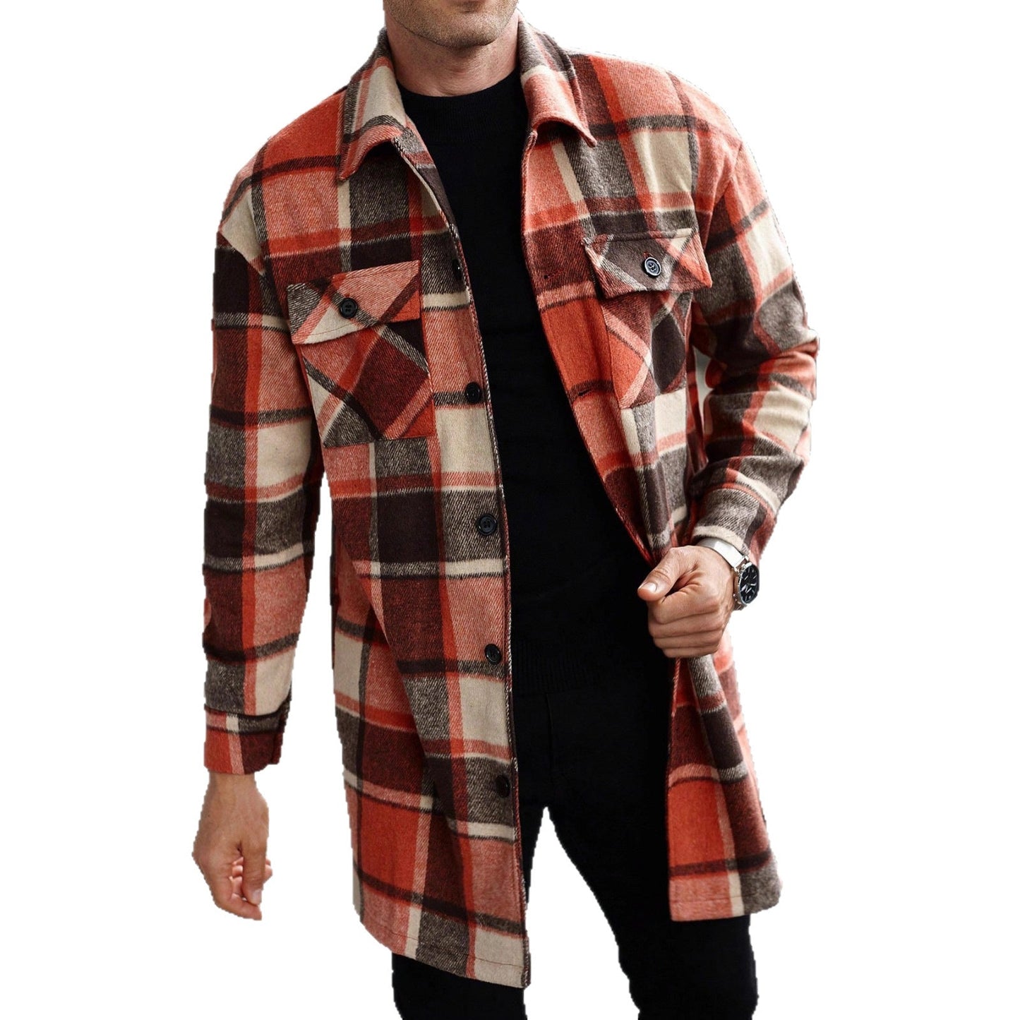 Herren Flanellhemd Jacke Karo Modern mit Taschen