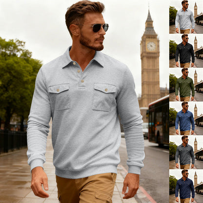 Herren Polohemd Langarm mit Brusttaschen Modern Style - BerlinGlamour