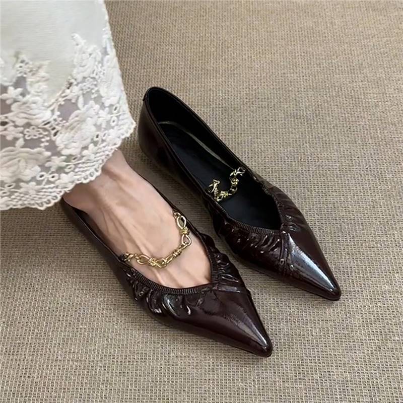 Elegante Damen Ballerinas mit Ketten Dekoration Spitze