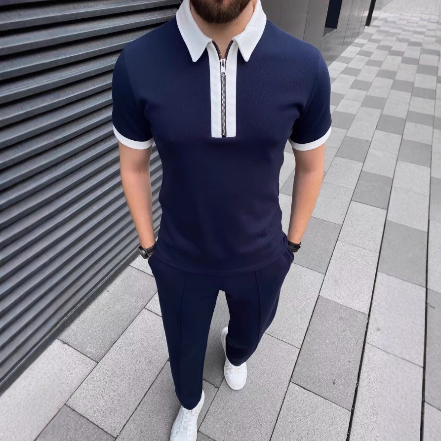 Herren Poloshirt Modern mit Reißverschluss Kontrast