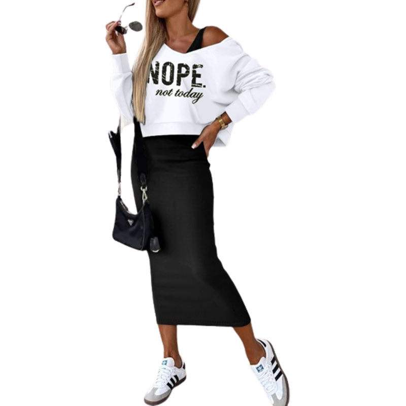 Damen Set Pullover Midi Rock Casual Modern