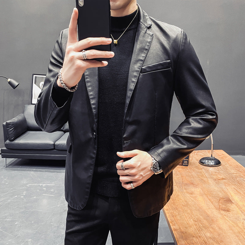 Herren Lederjacke Elegant Kunstleder Schwarz
